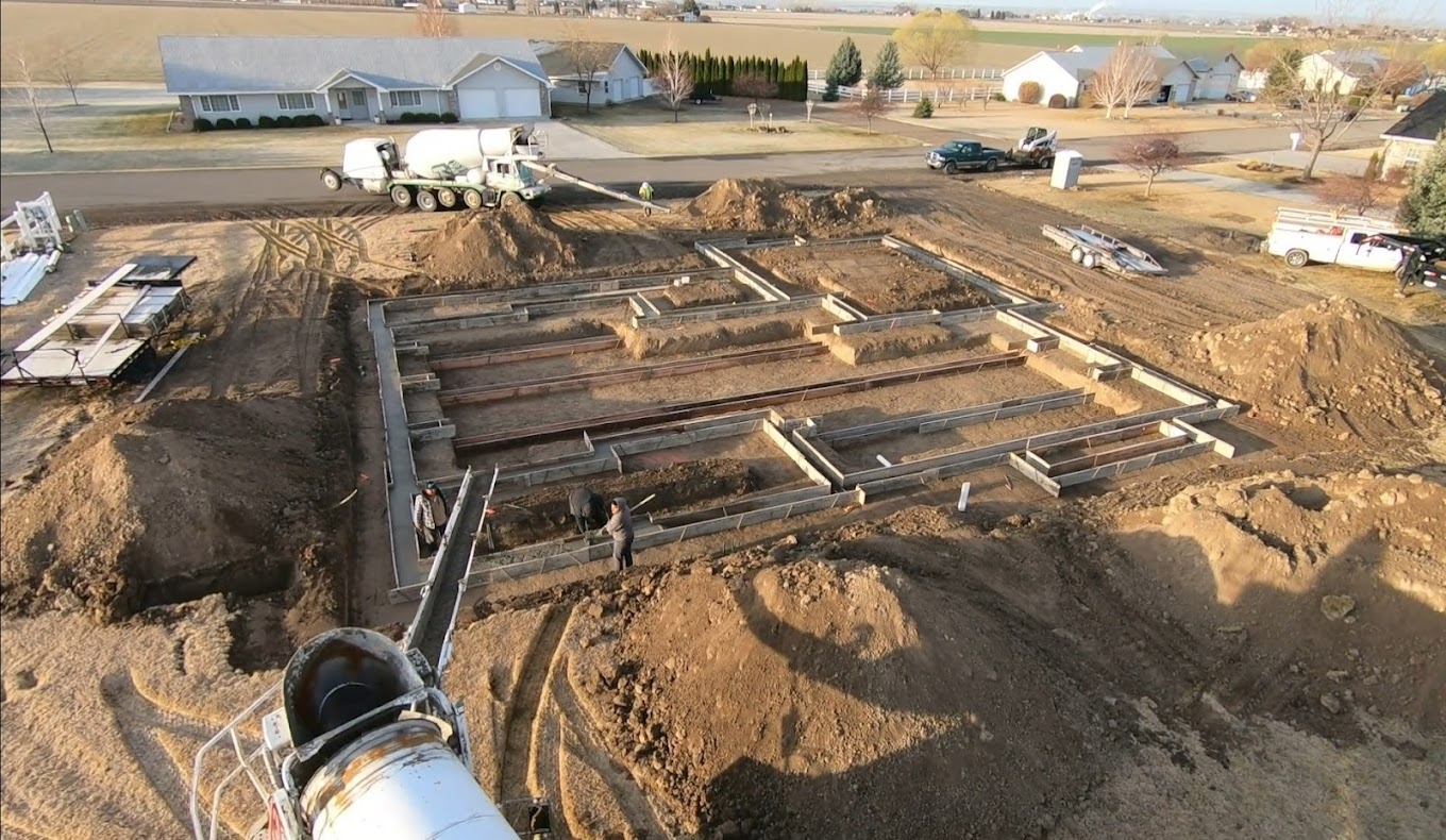 Custom home foundation pour